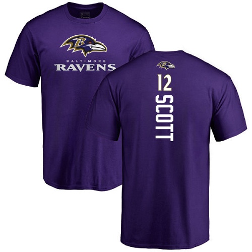 Men Baltimore Ravens Purple Jaleel Scott Backer NFL Football #12 T Shirt